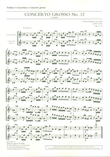 Concerto grosso op.1,12 für 2 Violinen, Viola, Violoncello und Streichorchester