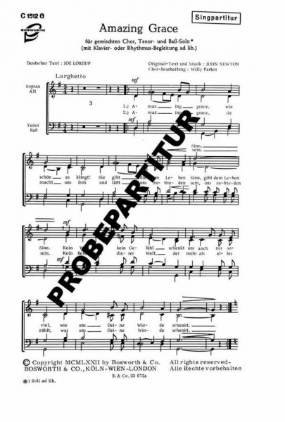 Amazing Grace für gem Chor und Klavier