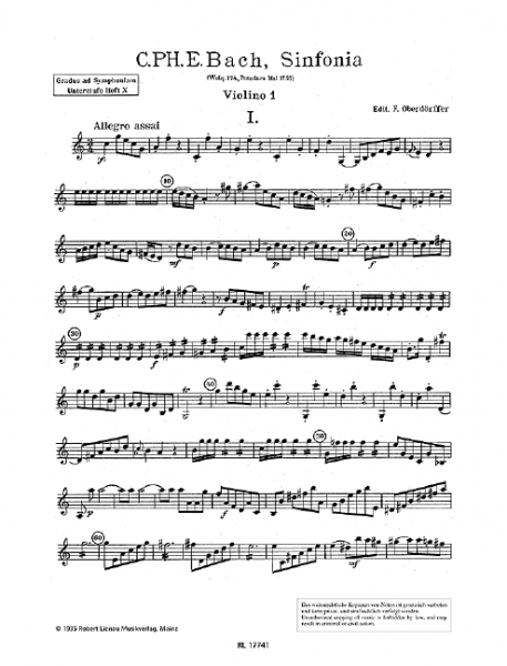 Sinfonia Wq174 für Streichorchester (Flöten und Hörner ad lib)