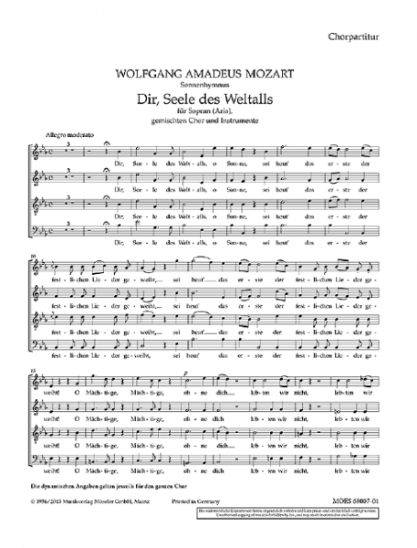 Dir, Seele des Weltalls - Sonnenhymnus aus KV429 für Sopran, SATB Chor und Orchester