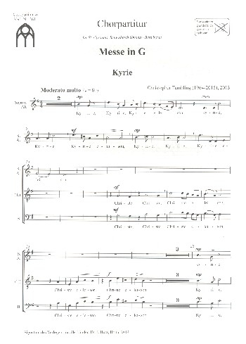 Messe in G für gem Chor und Orgel (Orchester ad lib)