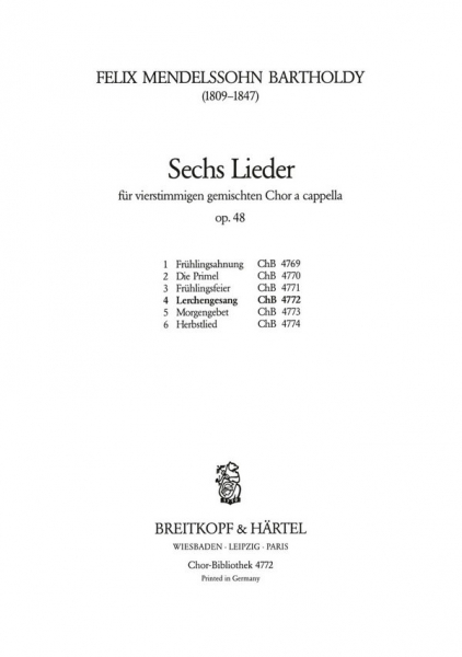 Lerchengesang &#039;Wie lieblicher Klang&#039; op.48,4 für gem Chor a cappella