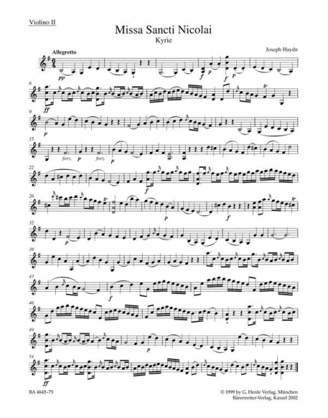 Missa Sancti Nicolai G-Dur Hob.XXII:6 für Soli, Chor und Orchester