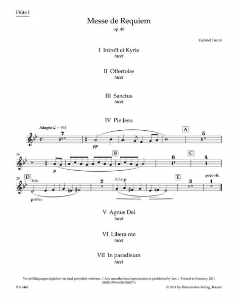 Messe de Requiem op.48 (Fassung von 1900) für Soli, gem Chor und Orchester