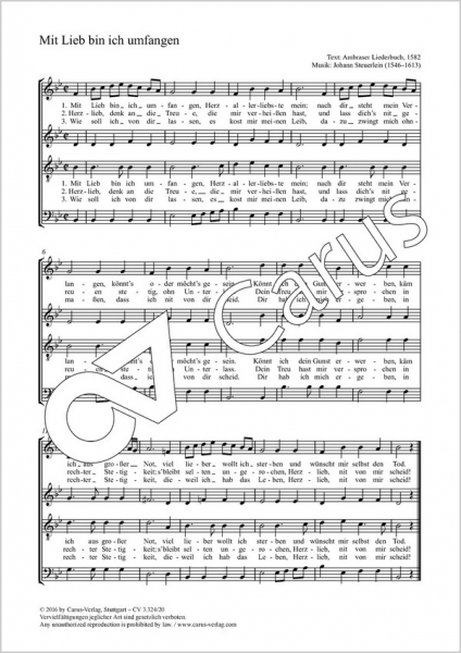 Steuerlein, Johann Mit Lieb bin ich umfangen für gem Chor a cappella