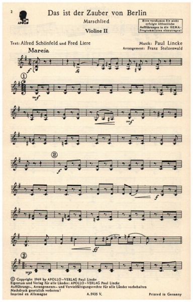 Das ist der Zauber von Berlin / Die Gigerlkönigin für Salonorchester