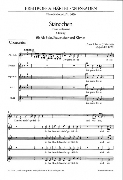 Ständchen D921 op.135 für Alt, Frauenchor und Klavier