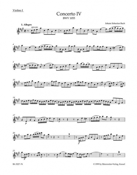 Konzert A-Dur BWV1055 für Cembalo und Streicher