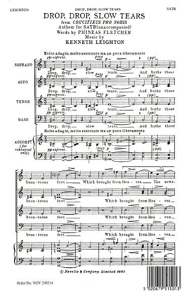Drop, Drop, Slow Tears for mixed chorus a cappella