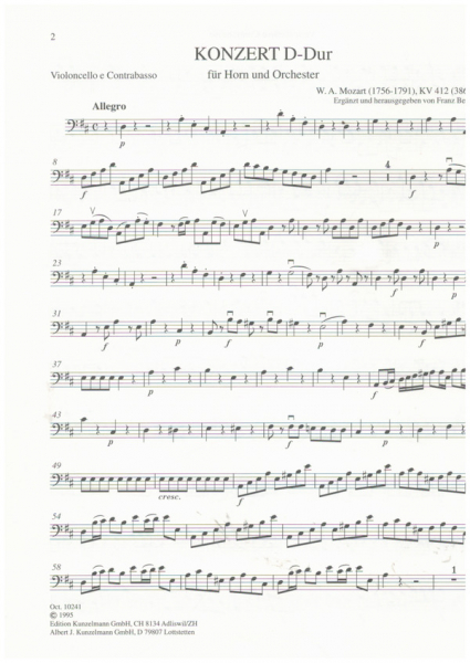 Konzert D-Dur KV412 für Horn und Orchester