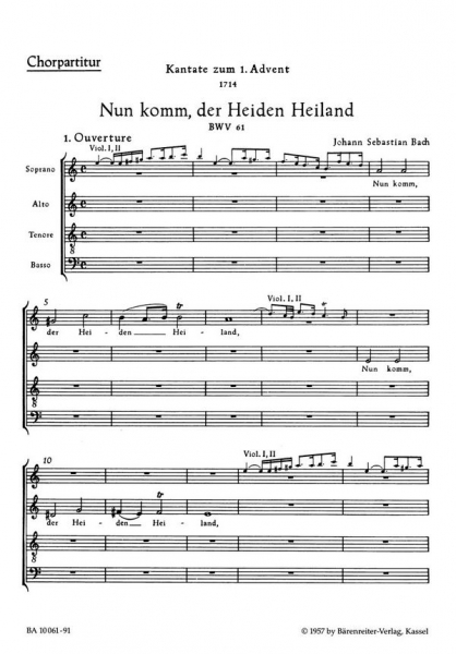 Nun komm, der Heiden Heiland Kantate Nr.61 BWV61