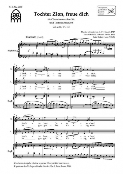 Tochter Zion freue dich für Frauenchor (Kinderchor) und Tasteninstrument