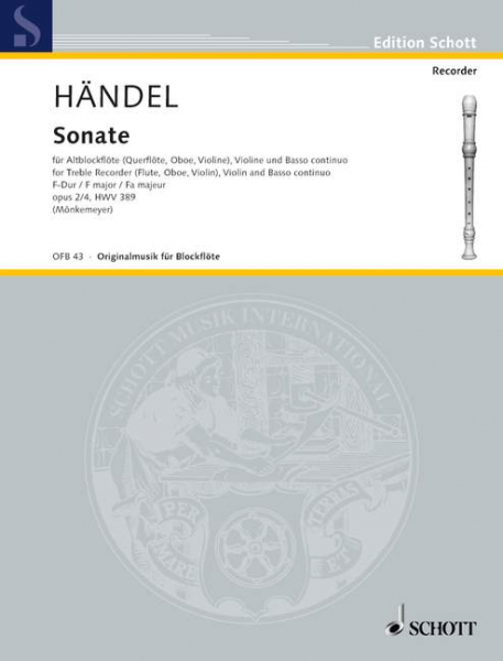 Sonate Nr. 2 F-Dur op. 2/4 HWV 389 für Alt-Blockflöte (Flöte, Oboe, Violine), Violine und Basso cont