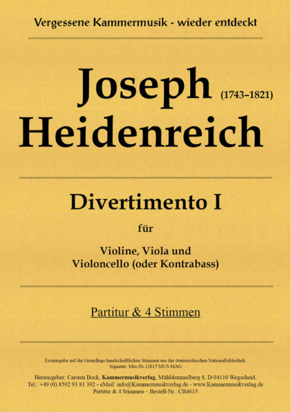 Divertimento 1 für Violine, Viola und Violoncello (Kontrabass)