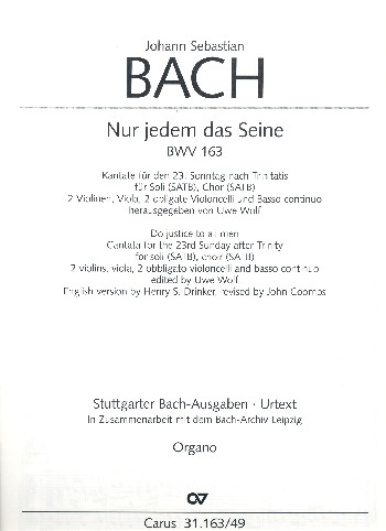 Nur jedem das Seine Kantate Nr.163 BWV163