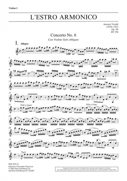 Konzert a-Moll L&#039;Estro Armonico op.3,6 RV356 für Violine, Streicher und Bc