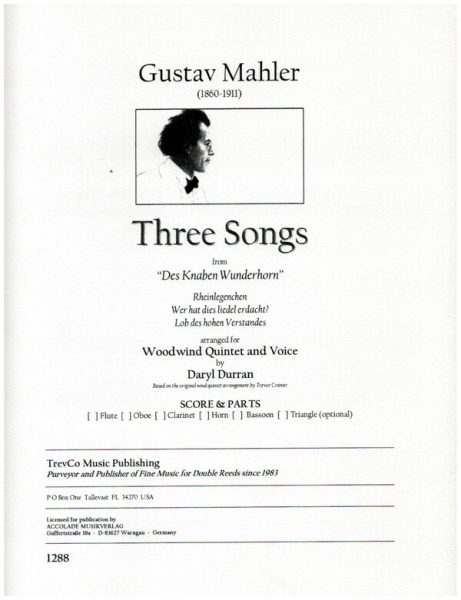 3 Songs from &quot;Des Knaben Wunderhorn&quot; for voice, flute, oboe, clarinet, horn, bassoon and triangle ad