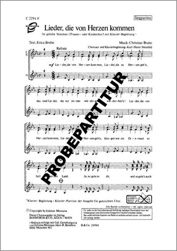 Lieder, die von Herzen kommen für Frauenchor und Klavier