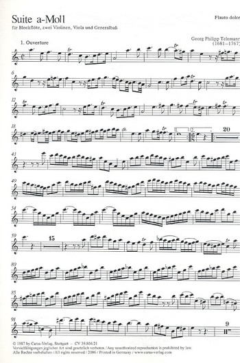Suite a-Moll für (Alt)Blockflöte, 2 Violinen, Viola und Bc