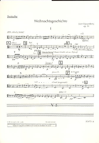 Weihnachtsgeschichte op. 54 für gemischten Chor (SATB) mit Soli (STB) und Streichorchester, Flöte
