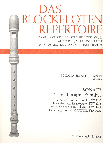 Sonate F-Dur nach BWV1033 für Altblockflöte solo