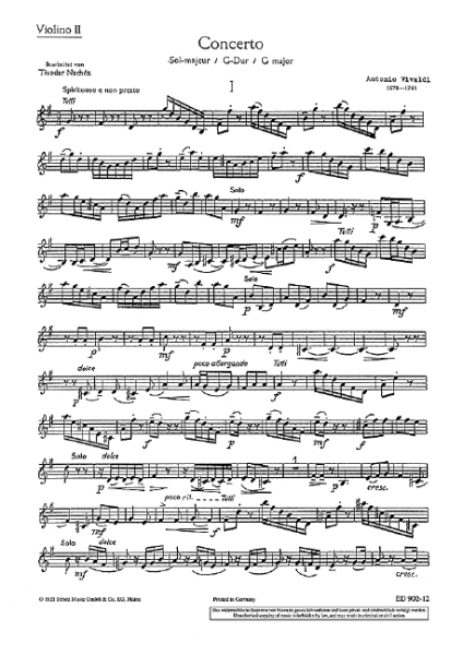 Concerto G-Dur RV 298/PV 100 für Violine, Streicher und Orgel