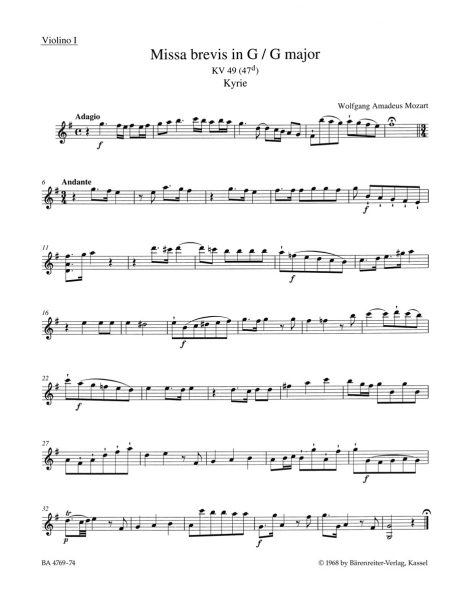 Missa brevis G-Dur KV49 für Soli, Chor und Orchester