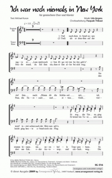 Ich war noch niemals in New York für gem Chor und Klavier