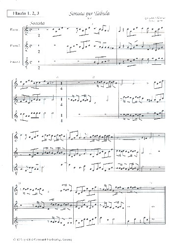 Sonata per Tabula für 3 Blockflöten (SSA), 3 Violinen, 2 Violen und Bc