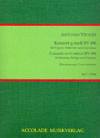 Konzert g-Moll RV496 für Fagott, Streicher und Cembalo für Fagott und Klavier