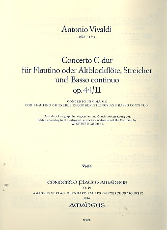 Concerto C-Dur op.44,11 RV443 für Flöte, (Alt-Blockflöte), Streicher und Bc