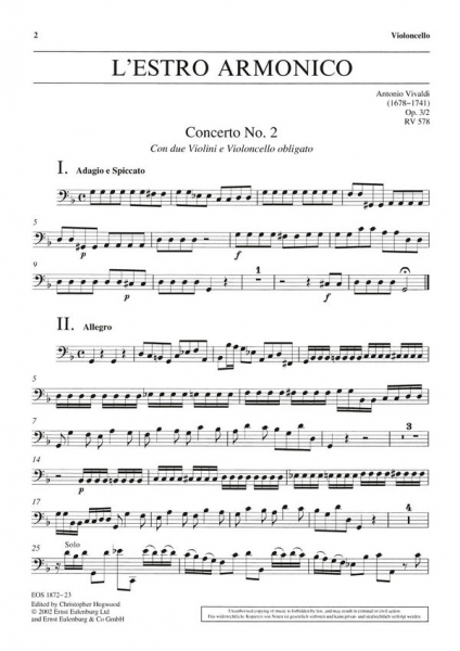 Konzert g-Moll op.3,2 RV578 für 2 Violinen, Violoncello, Streicher und Bc