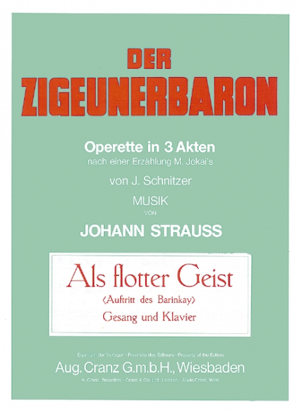 Als flotter Geist aus &#039;Der Zigeunerbaron&#039; für Gesang und Klavier (Es-Dur)