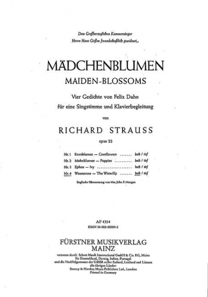 Wasserrose op. 22,4 für hohe Singstimme und Klavier (dt/en)