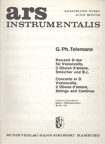 Konzert D-Dur für Violoncello, 2 Oboen d&#039;amore, Streicher und Bc