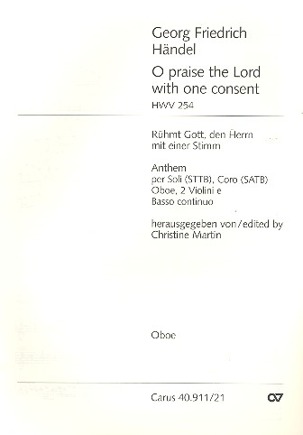 O praise the Lord with one Consent for mixed chorus, hautbois, 2 violins and bc