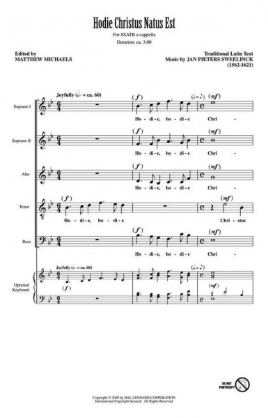 Hodie Christus natus est for mixed choir (SSATB) a cappella