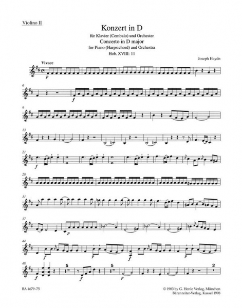 Konzert D-Dur Hob.XVIII:11 für Klavier (Cembalo) und Orchester