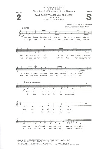 Ganz Paris träumt von der Liebe für gem Chor und Klavier