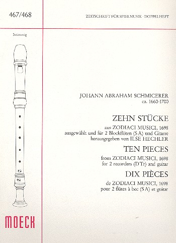 10 Stücke aus Zodiaci musici (1698) für 2 Blockflöten (SA) und Gitarre