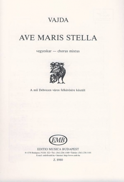 Ave maris stella for mixed chorus a cappella