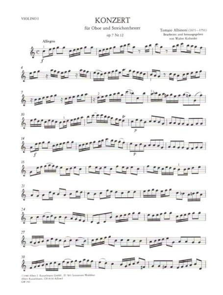 Concerto C-Dur op.7,12 für Oboe und Streichorchester