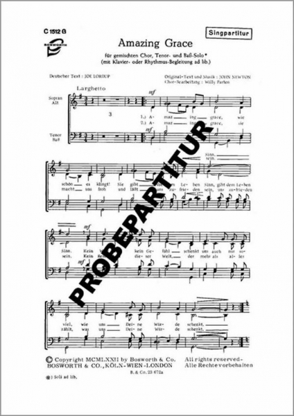Amazing Grace für gem Chor und Klavier