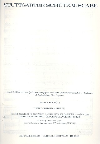 Hodie Christus natus est SWV315 Geistliches Konzert für Sopran, Tenor und