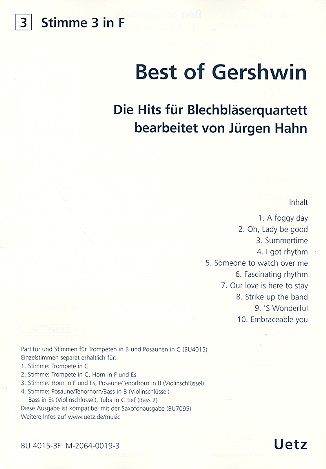 Best of Gershwin für 4 Blechbläser (Ensemble) 3. Stimme in F (Horn)