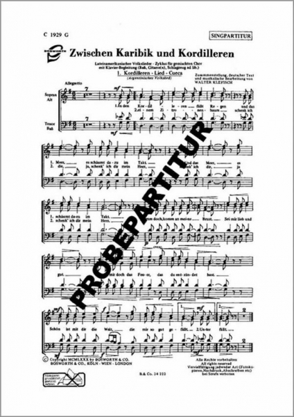 Zwischen Karibik und Kordilleren Zyklus für gem Chor und Klavier