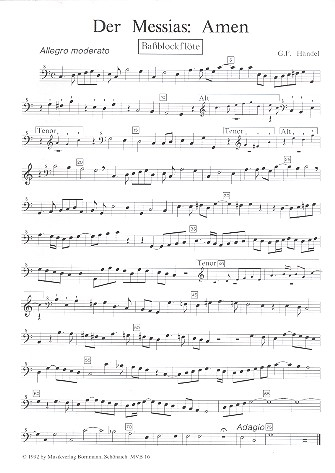 Amen und Hallelujah aus dem Messias für 4 Blockflöten (SATB)