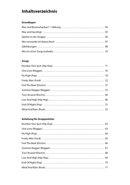 Songbook für Boowhackers Erlebnis Boomwhackers