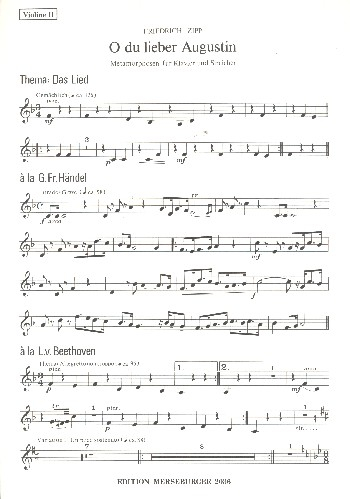 O du lieber Augustin für Klavier und Streichquartett (Streichorchester) (Kontrabass ad lib)