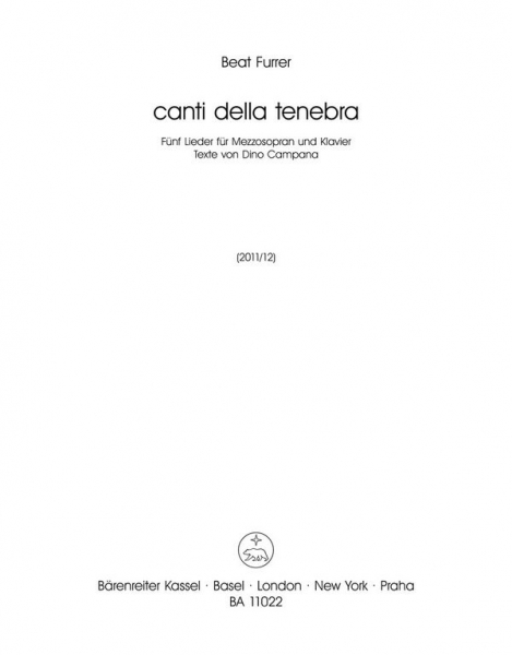 Canti della tenebra für Mezzosopran und klavier